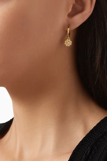 Heritage Bloom Huggie Drop Earrings in Plated Metal