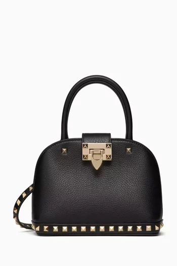 Small Rockstud Top Handle Bag in Grainy Leather