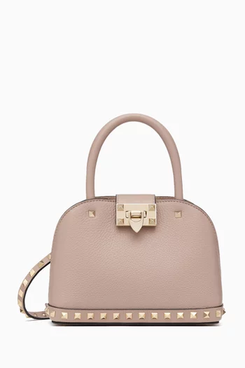 Small Rockstud Top-handle Bag in Grained Calfskin