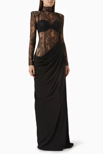 Draped-skirt Maxi Dress in Lace