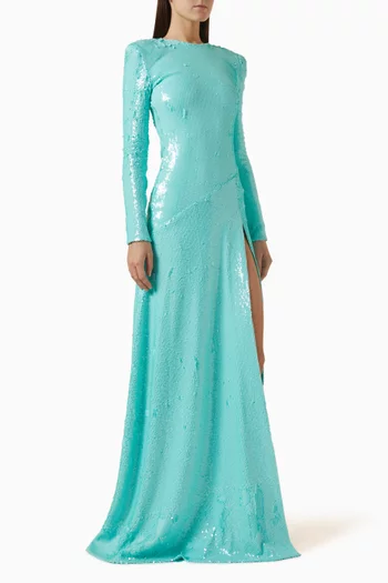 Sequin-embellished Slit Gown