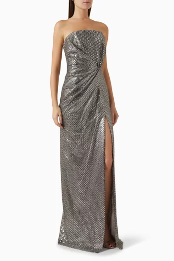 3D Sequin-embellished Strapless Dress