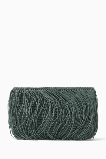 Tasseled Clutch Bag in Crochet Raffia
