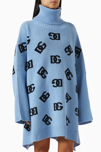 Logo Roll Neck Poncho in Wool-knit