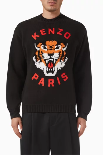 Lucky Tiger Embroidered Sweater in Wool Blend