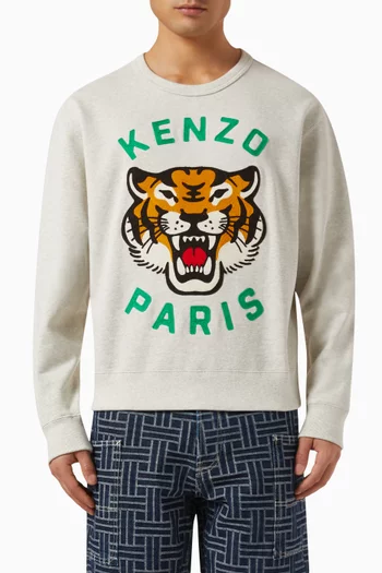 Unisex Lucky Tiger Embroidered Sweatshirt in Cotton