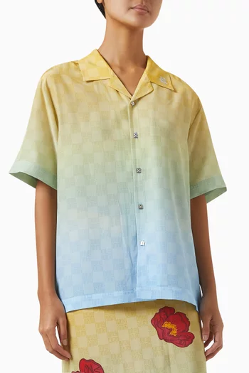 Check Short-sleeve Shirt in Silk Chiffon