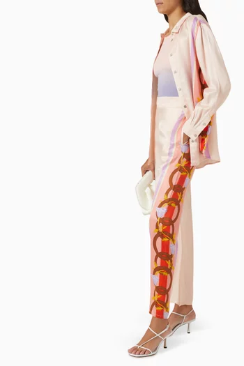 Mirage Illustrated Flared Pants in Vegan Cupro Blend
