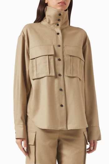 High-neck Cargo Shirt in Wool