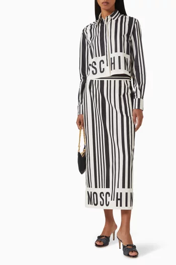 Barcode Logo Midi Skirt in Poplin