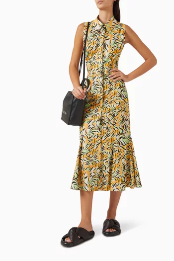 Swirling Tiger Fever Dreams Midi Dress in Organic Cotton