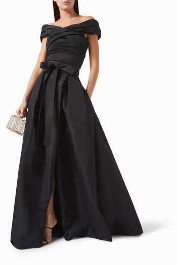 Sativus Belted Maxi Skirt in Crepe