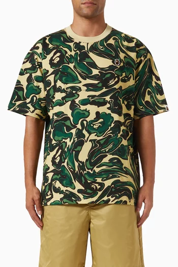 تي شيرت بنقشة رخامية مموهة قطن