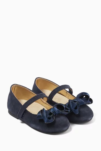 Bow-embellished Ballerina Flats in Suede