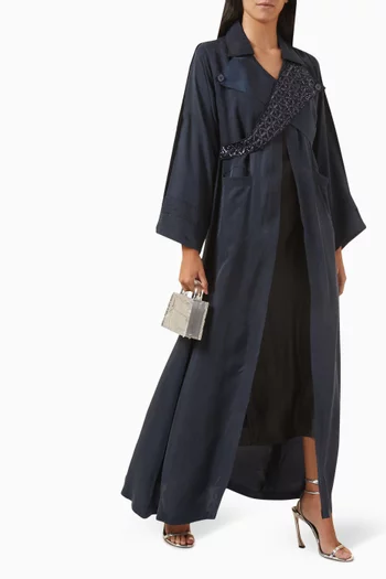 Embellished Trench Coat Abaya in Silk