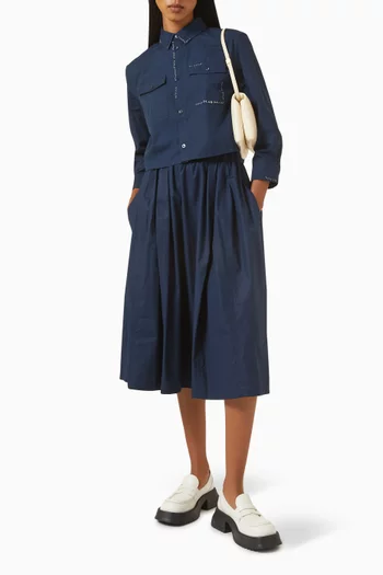 Elasticated Midi Skirt in Cotton Poplin