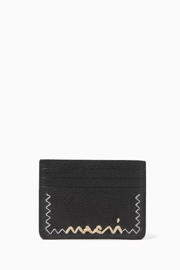 Logo Mending Cardholder in Calfskin