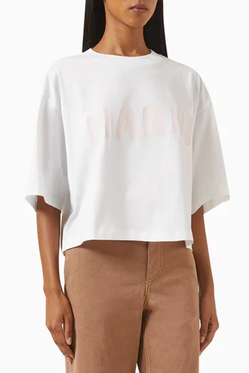 Printed Logo Cropped T-shirt in Cotton