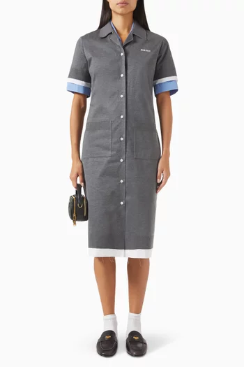 Short-sleeved Midi Dress in Silk-knit & Poplin