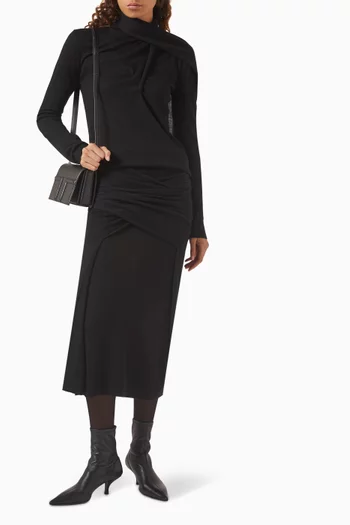 Draped Knit Midi Skirt in Wool-silk