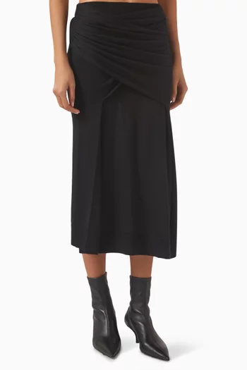 Draped Knit Midi Skirt in Wool-silk