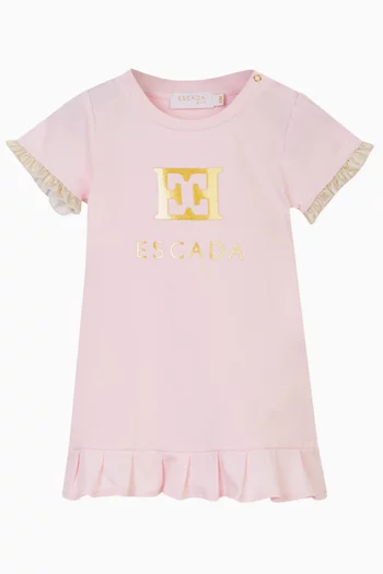 Ruffled-trim Logo Dress in Cotton Jersey