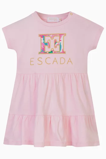 Logo-embroidered Tiered Dress