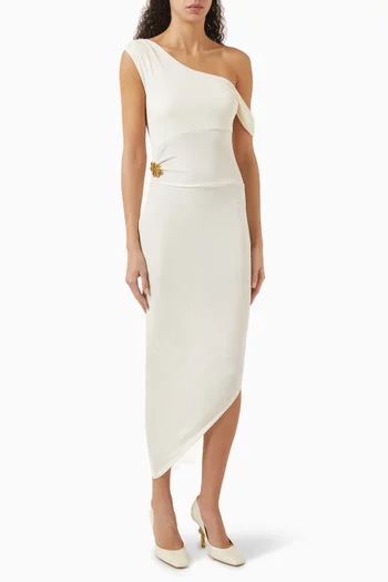 Louisa Brooch Midi Dress in Viscose-jersey