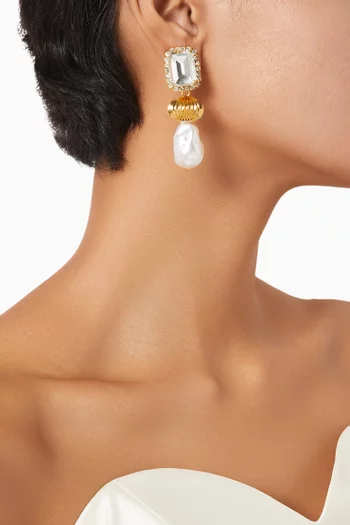 Fantaisie Clip-on Drop Earrings in 18kt Gold-plated Brass