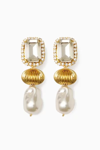 Fantaisie Clip-on Drop Earrings in 18kt Gold-plated Brass