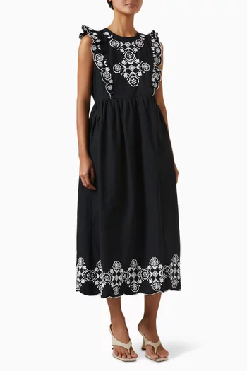 Yaslucia Embroidered Midi Dress in Organic Cotton