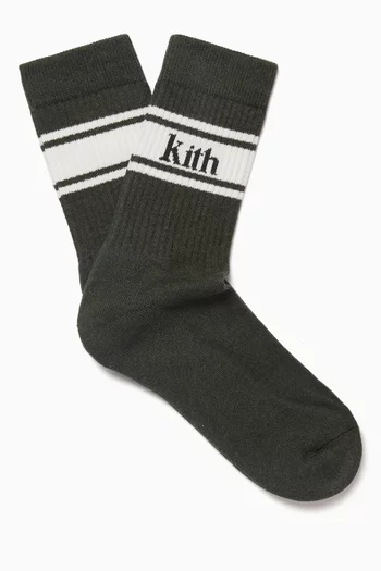 Buy Kith Green Striped Logo Socks in Cotton blend For Men Online Ounass Bahrain