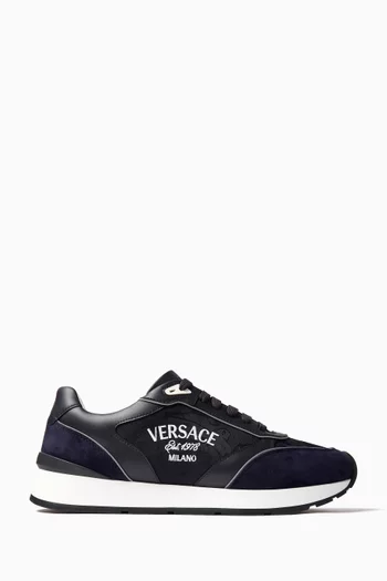 Buy Versace Blue Milano Runner Sneakers in Leather Suede For Men Online Ounass Bahrain