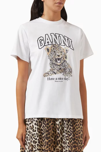 Leopard-print Relaxed T-shirt in Organic Cotton-jersey