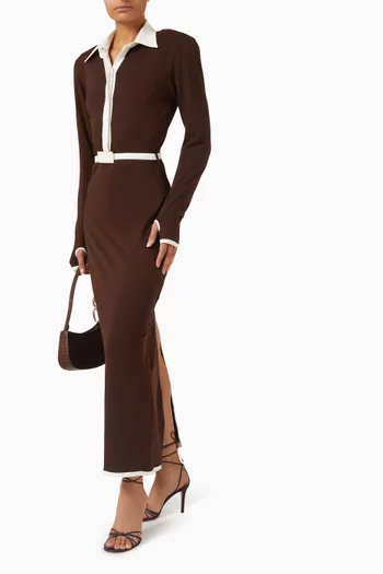 Long-sleeve Polo Maxi Dress in Jersey