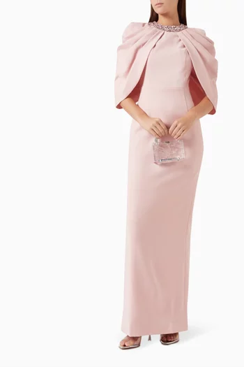 Embellished Cape Gown in Velvet Crepe