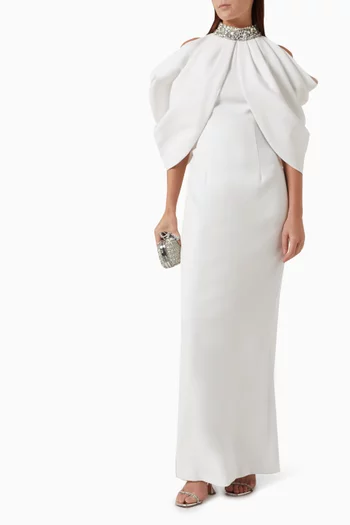 Embellished Cape Gown in Velvet Crepe