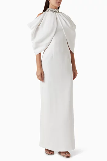 Embellished Cape Gown in Velvet Crepe
