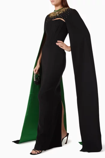 Long-sleeve Cape Gown in Lyons Velvet