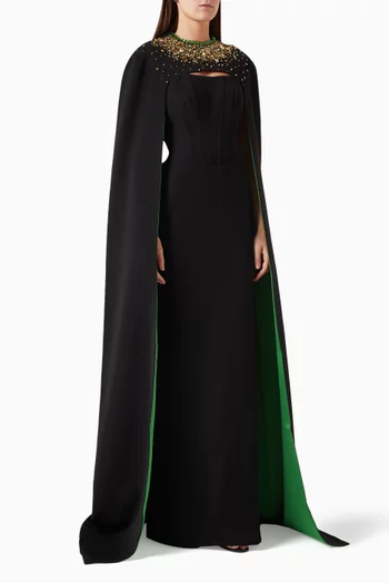 Long-sleeve Cape Gown in Lyons Velvet