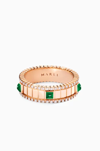 Life Green Agate & Diamond Ring in 18kt Rose Gold