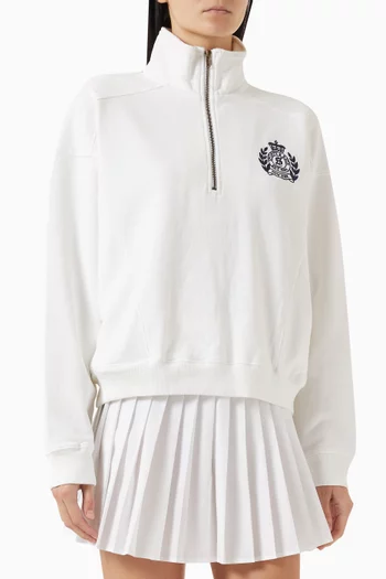 H&W Crest Embroidered Quarter Zip Sweatshirt in Cotton-fleece
