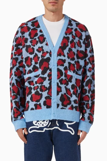 Leopard print cardigan mens top