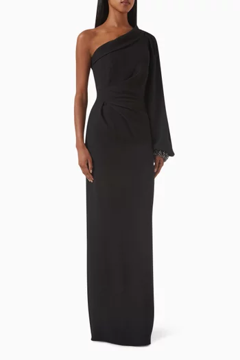 One-shoulder Column Gown in Crepe