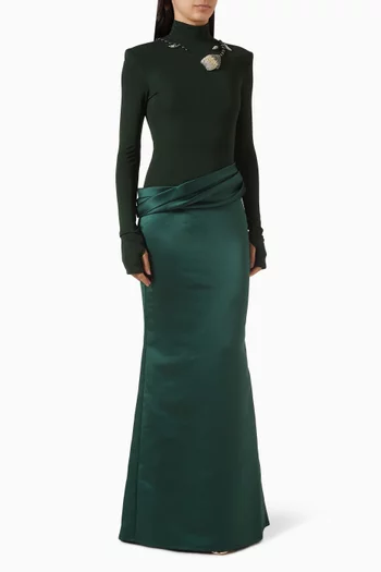 The Eden Trophy Maxi Dress in Stretch Jersey & Satin