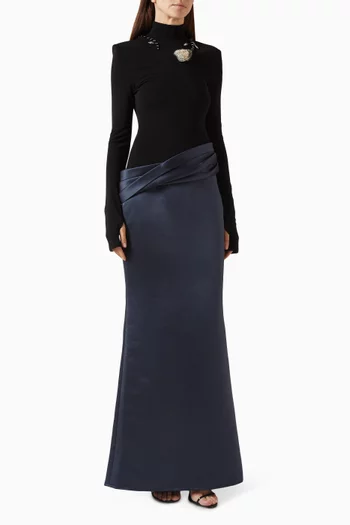 The Eden Trophy Maxi Dress in Stretch Jersey & Satin