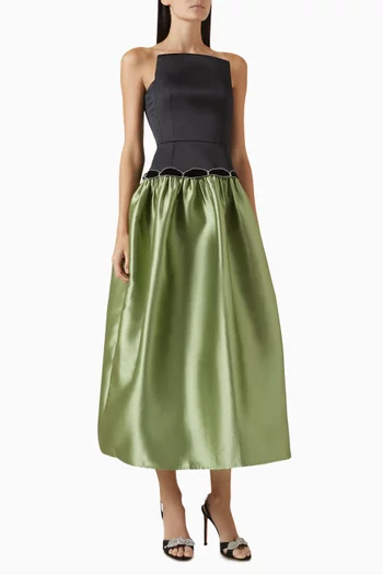 Crystal-trim Bell Midi Dress in Taffeta