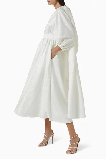 فستان متوسط الطول بحزام بنمط وشاح