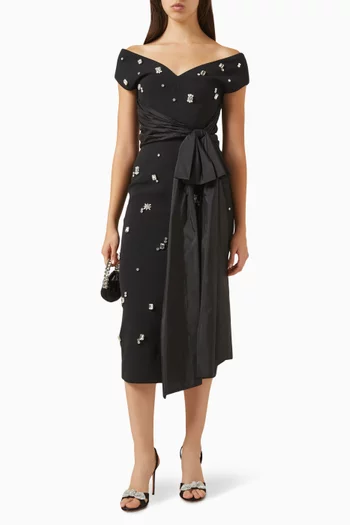Kinsley Off-shoulder Embellished Midi Dress in Crepe