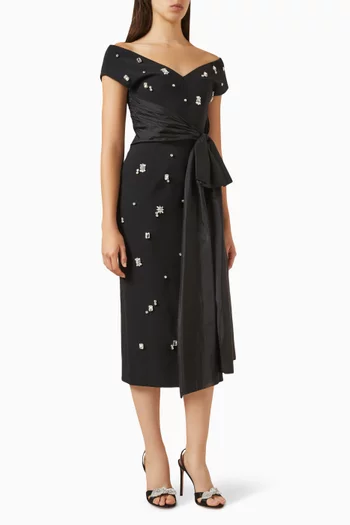 Kinsley Off-shoulder Embellished Midi Dress in Crepe